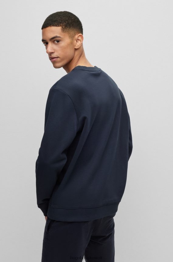 4TFNJN2405 أزرق غامق Hugo Boss سترة Hugo من قطن تيري باللون الأزرق الداكن مع طباعة شعار أحمر