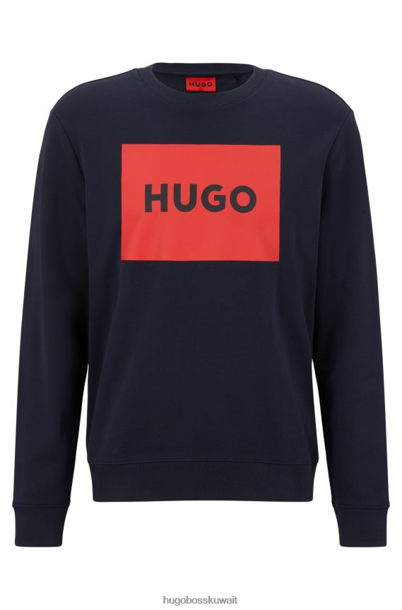 4TFNJN2405 أزرق غامق Hugo Boss سترة Hugo من قطن تيري باللون الأزرق الداكن مع طباعة شعار أحمر