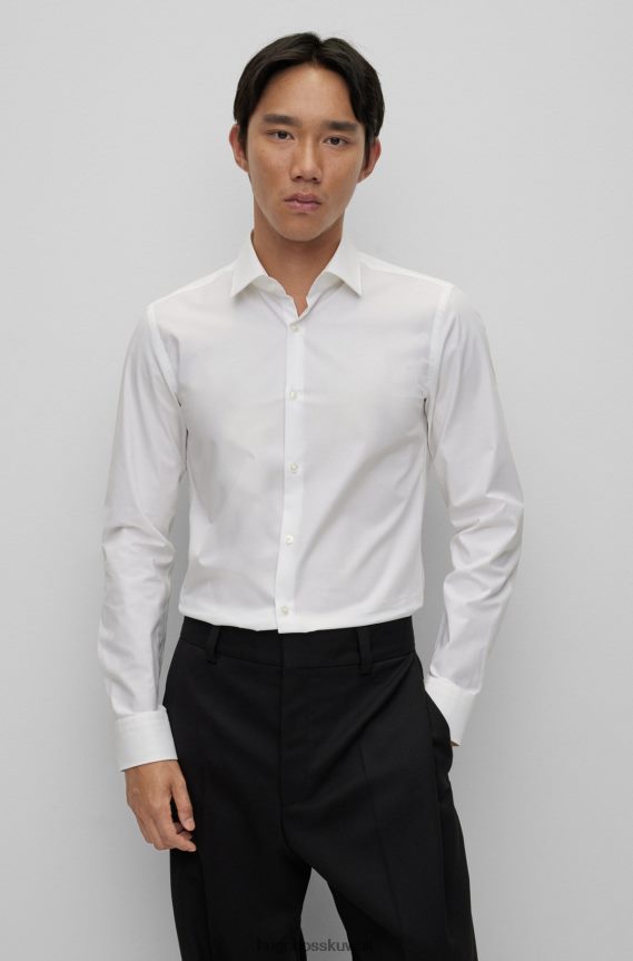 4TFNJN2411 أبيض Hugo Boss قميص Hugo الأبيض النحيف من القطن المطاطي المنظم