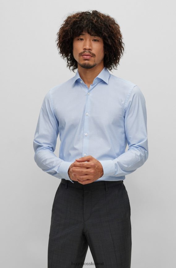 4TFNJN2412 أزرق فاتح Hugo Boss قميص Hugo ذو قصة ضيقة من القطن المطاطي ذو اللون الأزرق الفاتح