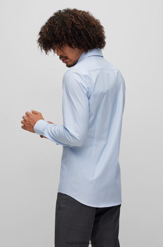 4TFNJN2412 أزرق فاتح Hugo Boss قميص Hugo ذو قصة ضيقة من القطن المطاطي ذو اللون الأزرق الفاتح