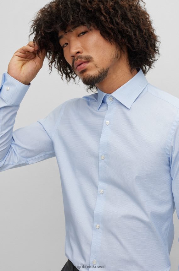 4TFNJN2412 أزرق فاتح Hugo Boss قميص Hugo ذو قصة ضيقة من القطن المطاطي ذو اللون الأزرق الفاتح