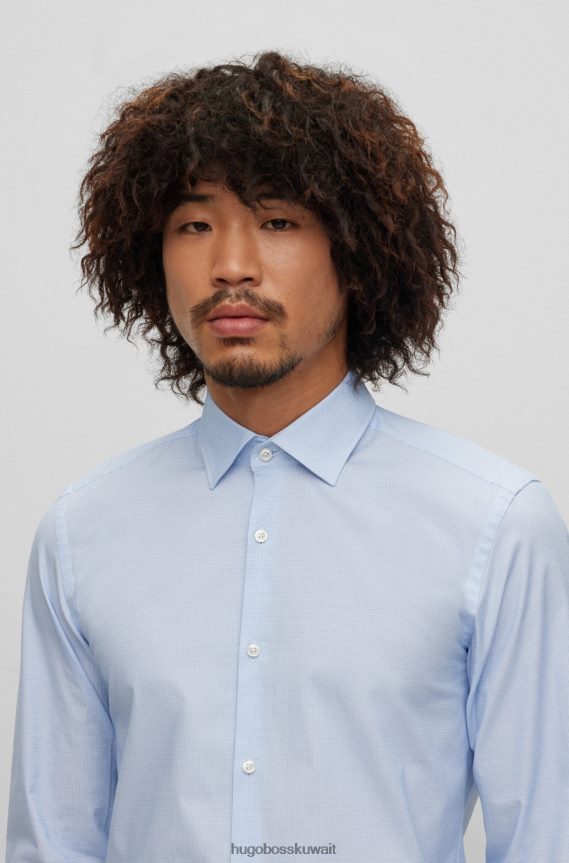 4TFNJN2412 أزرق فاتح Hugo Boss قميص Hugo ذو قصة ضيقة من القطن المطاطي ذو اللون الأزرق الفاتح