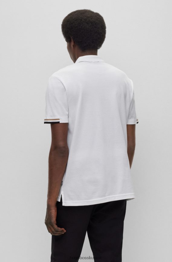 4TFNJN2413 أبيض Hugo Boss قميص بولو بقصة ضيقة مع شعار مطاطي باللون الأبيض