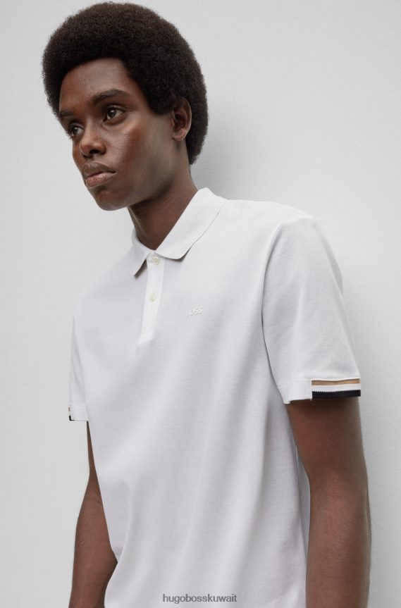 4TFNJN2413 أبيض Hugo Boss قميص بولو بقصة ضيقة مع شعار مطاطي باللون الأبيض