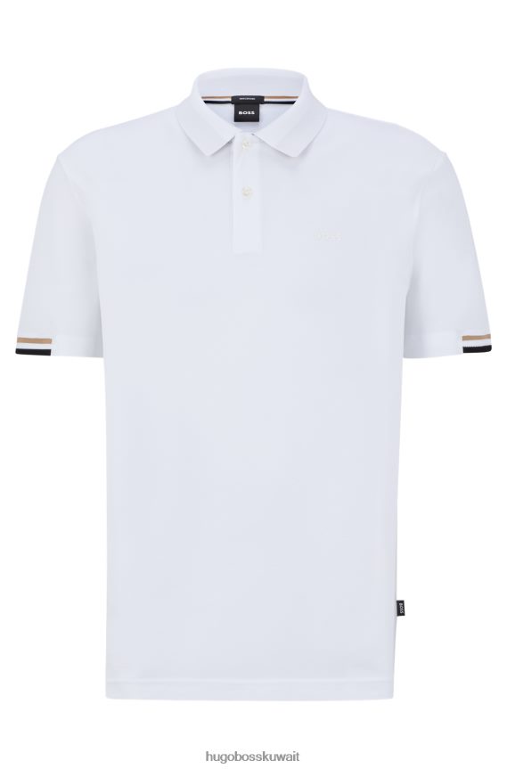 4TFNJN2413 أبيض Hugo Boss قميص بولو بقصة ضيقة مع شعار مطاطي باللون الأبيض