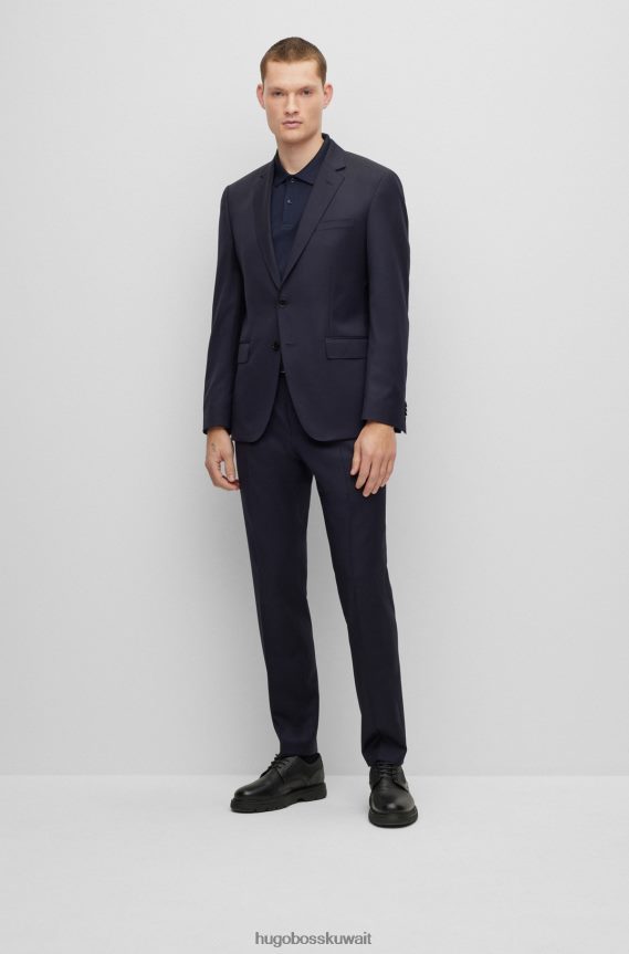 4TFNJN2414 أزرق غامق Hugo Boss قميص بولو أزرق داكن بقصة ضيقة مع شعار هوغو مطاطي