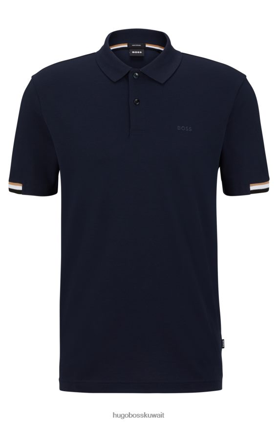 4TFNJN2414 أزرق غامق Hugo Boss قميص بولو أزرق داكن بقصة ضيقة مع شعار هوغو مطاطي