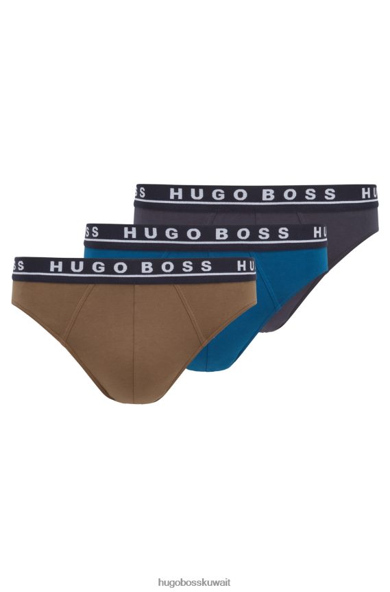 4TFNJN2424 منقوشة Hugo Boss Hugo مجموعة من ثلاثة سراويل داخلية من القطن المطاطي مع أحزمة خصر تحمل شعار الماركة