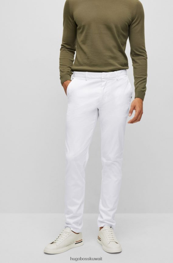 4TFNJN2429 أبيض Hugo Boss بنطال تشينو أبيض من Hugo مصنوع من قطن الجبردين المطاطي
