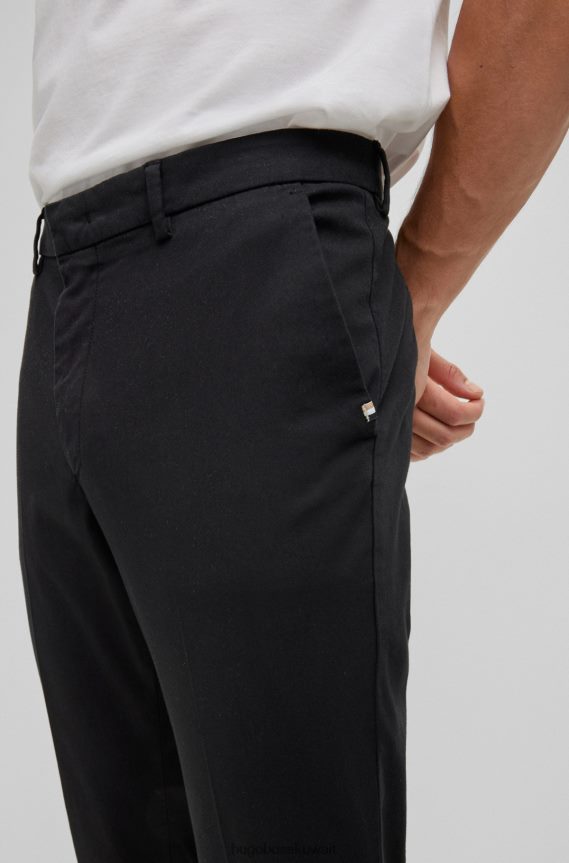 4TFNJN2431 أسود Hugo Boss بنطال تشينو بقصّة ضيّقة من قماش الجبردين القطني المطاطي باللون الأسود