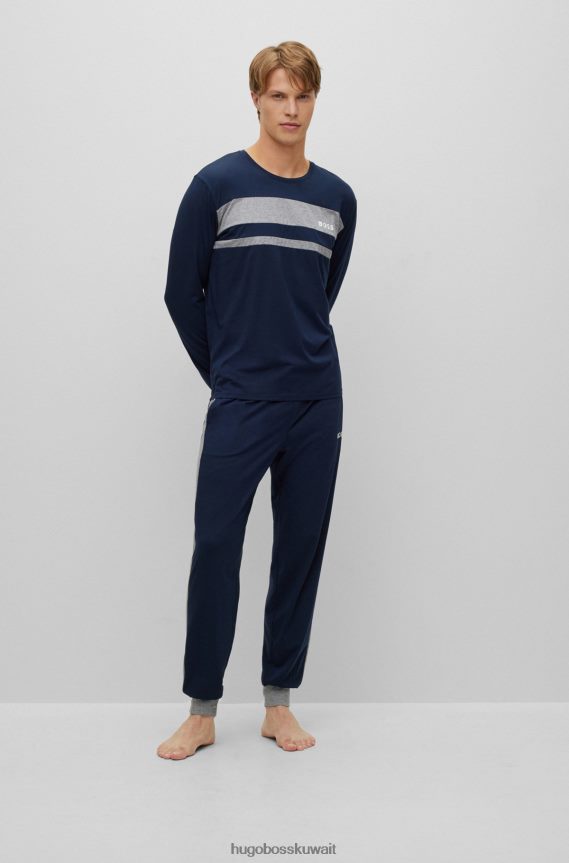 4TFNJN2435 أزرق غامق Hugo Boss هوغو قيعان بيجامة باللون الأزرق الداكن من قماش مطاطي مع تفاصيل متباينة