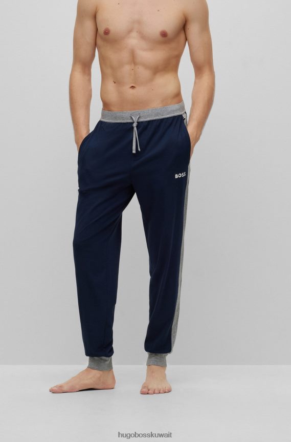 4TFNJN2435 أزرق غامق Hugo Boss هوغو قيعان بيجامة باللون الأزرق الداكن من قماش مطاطي مع تفاصيل متباينة