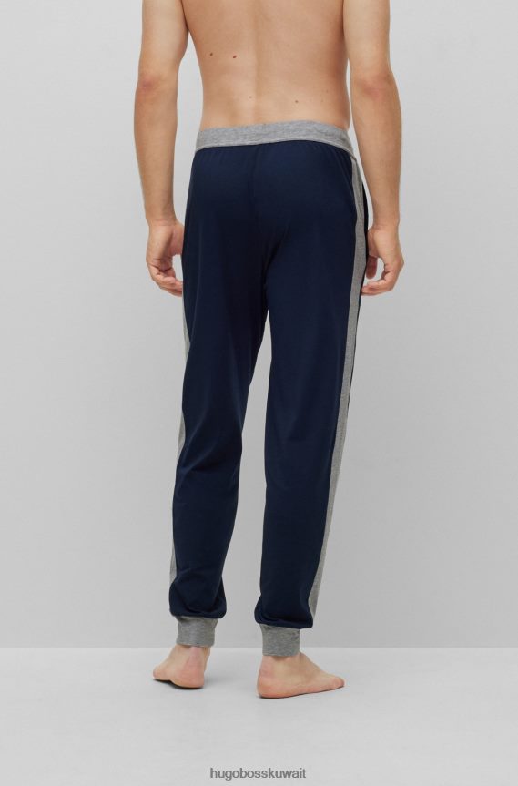 4TFNJN2435 أزرق غامق Hugo Boss هوغو قيعان بيجامة باللون الأزرق الداكن من قماش مطاطي مع تفاصيل متباينة