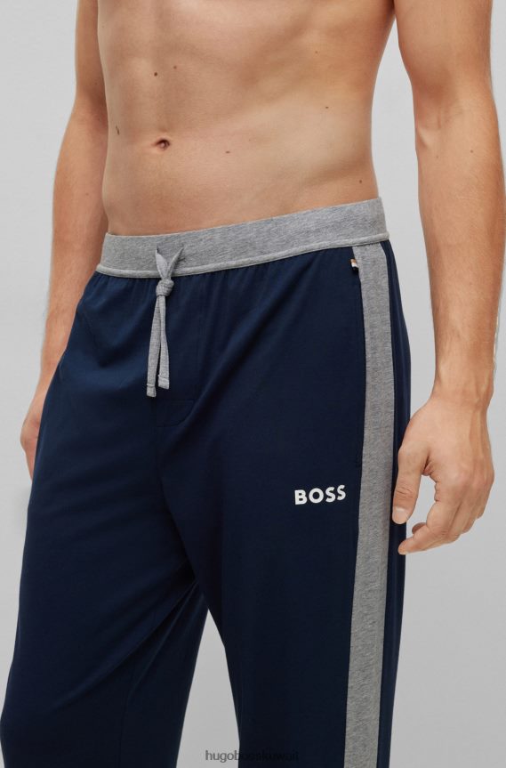 4TFNJN2435 أزرق غامق Hugo Boss هوغو قيعان بيجامة باللون الأزرق الداكن من قماش مطاطي مع تفاصيل متباينة