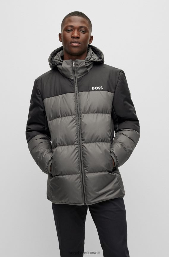 4TFNJN2438 الرمادي الداكن Hugo Boss سترة رمادية داكنة مقاومة للماء مع تفاصيل شعار هوغو