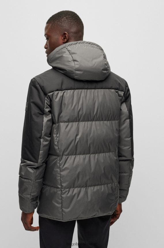 4TFNJN2438 الرمادي الداكن Hugo Boss سترة رمادية داكنة مقاومة للماء مع تفاصيل شعار هوغو