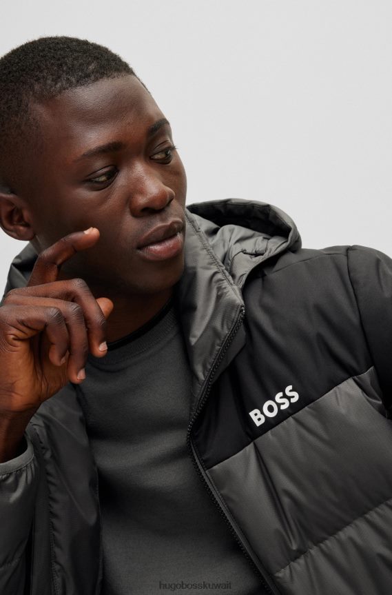 4TFNJN2438 الرمادي الداكن Hugo Boss سترة رمادية داكنة مقاومة للماء مع تفاصيل شعار هوغو