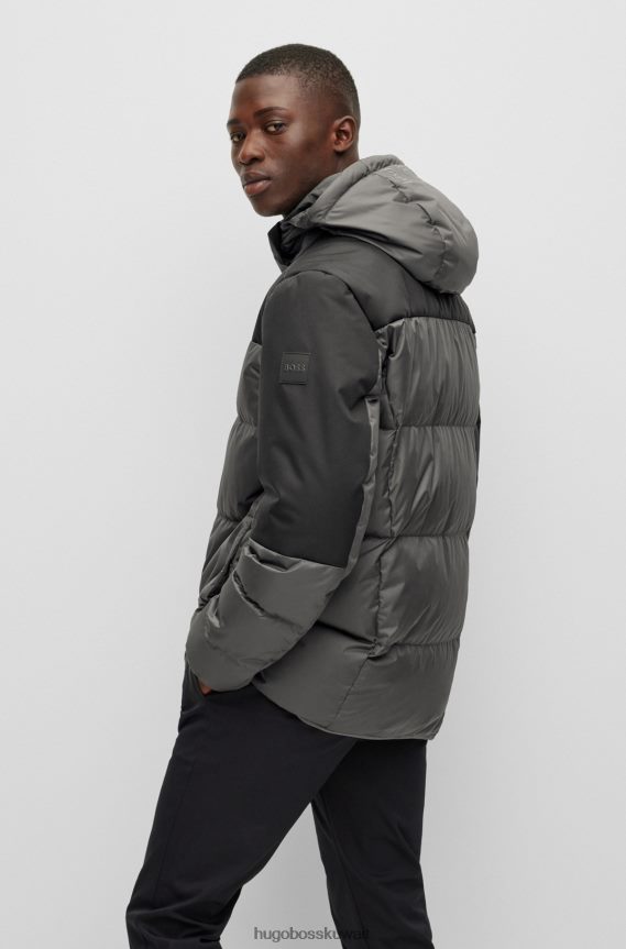 4TFNJN2438 الرمادي الداكن Hugo Boss سترة رمادية داكنة مقاومة للماء مع تفاصيل شعار هوغو