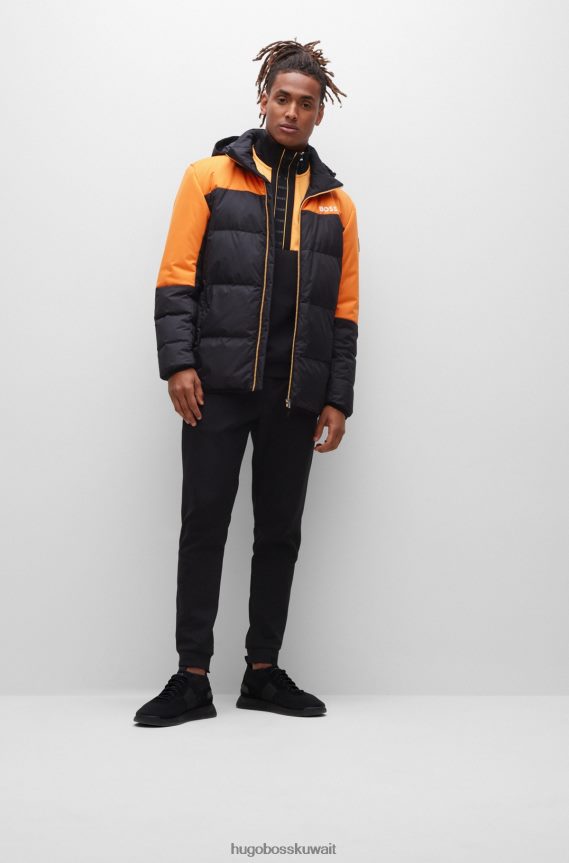 4TFNJN2439 أسود Hugo Boss سترة مقاومة للماء مع تفاصيل الشعار باللون الأسود