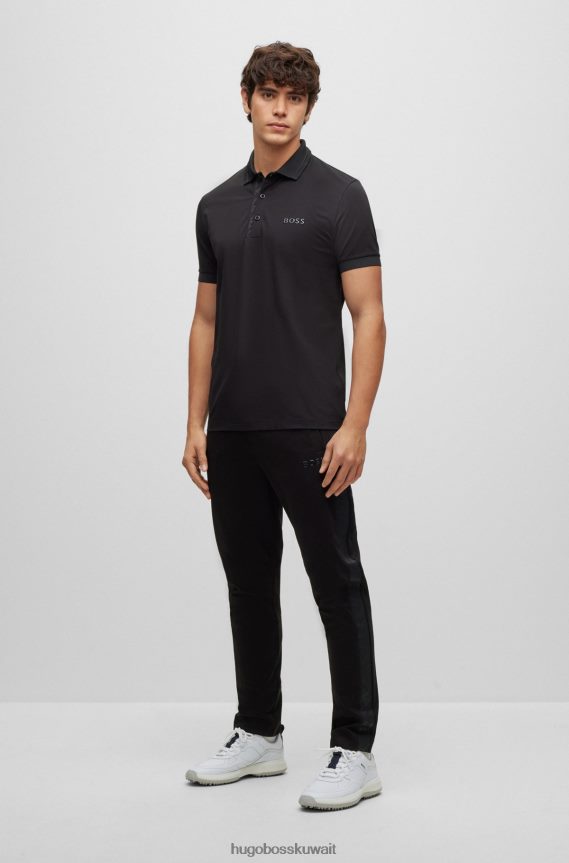 4TFNJN2440 أسود Hugo Boss قميص بولو هوغو أسود من قطن بيكيه المرن مع شريط شعار