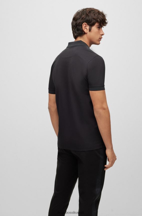 4TFNJN2440 أسود Hugo Boss قميص بولو هوغو أسود من قطن بيكيه المرن مع شريط شعار