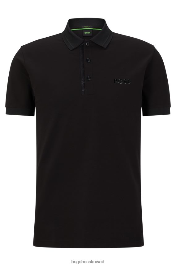 4TFNJN2440 أسود Hugo Boss قميص بولو هوغو أسود من قطن بيكيه المرن مع شريط شعار