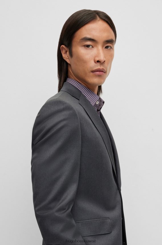 4TFNJN2442 الرمادي الداكن Hugo Boss سترة Hugo ذات المقاس العادي باللون الرمادي الداكن من الصوف البكر