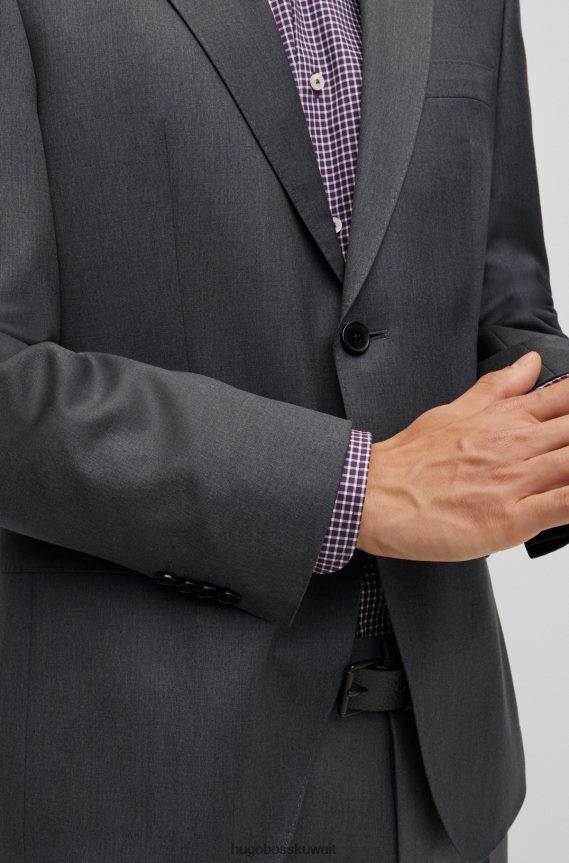 4TFNJN2442 الرمادي الداكن Hugo Boss سترة Hugo ذات المقاس العادي باللون الرمادي الداكن من الصوف البكر