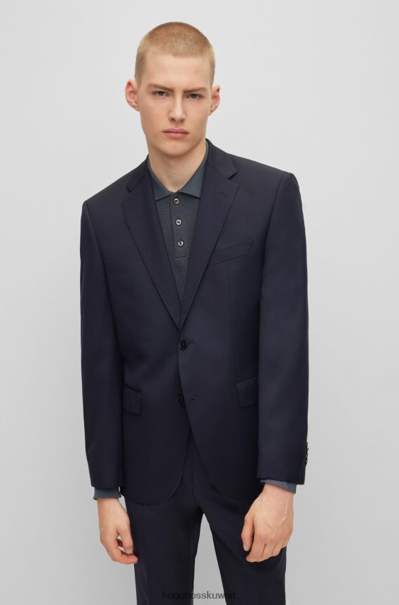 4TFNJN2443 أزرق غامق Hugo Boss سترة بقصة عادية من الصوف البكر باللون الأزرق الداكن