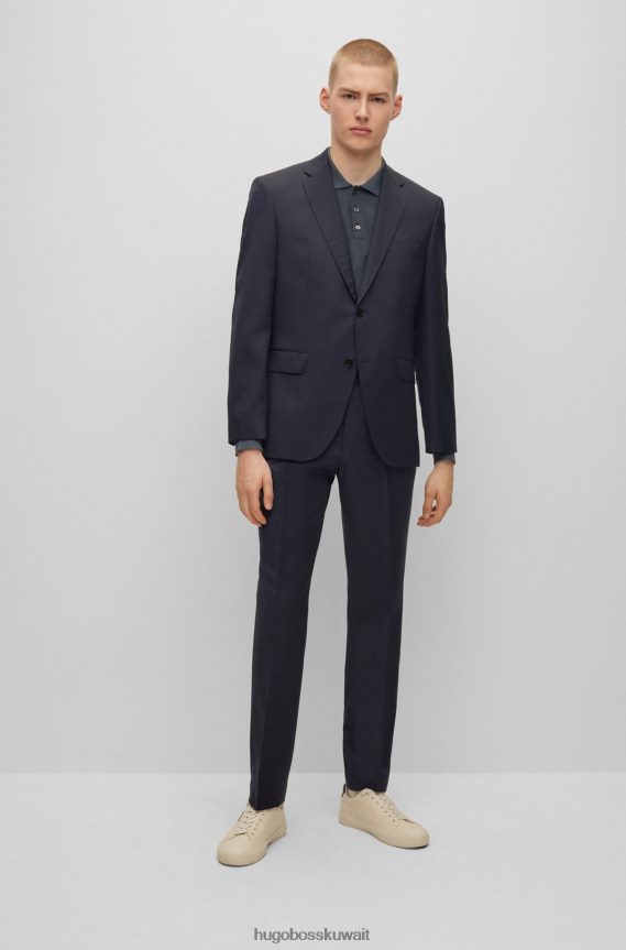 4TFNJN2443 أزرق غامق Hugo Boss سترة بقصة عادية من الصوف البكر باللون الأزرق الداكن