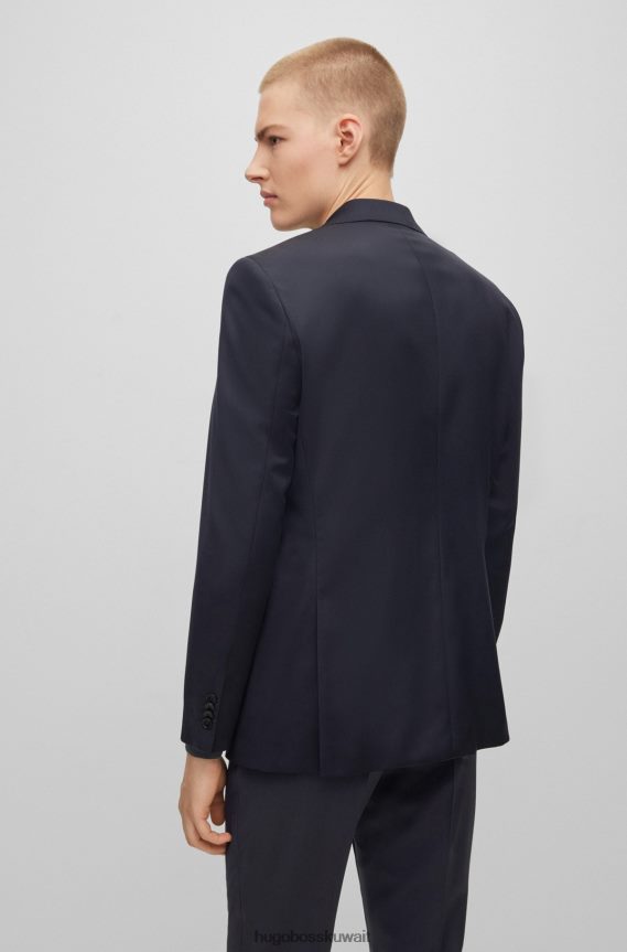 4TFNJN2443 أزرق غامق Hugo Boss سترة بقصة عادية من الصوف البكر باللون الأزرق الداكن