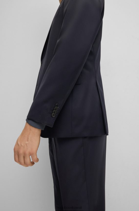 4TFNJN2443 أزرق غامق Hugo Boss سترة بقصة عادية من الصوف البكر باللون الأزرق الداكن