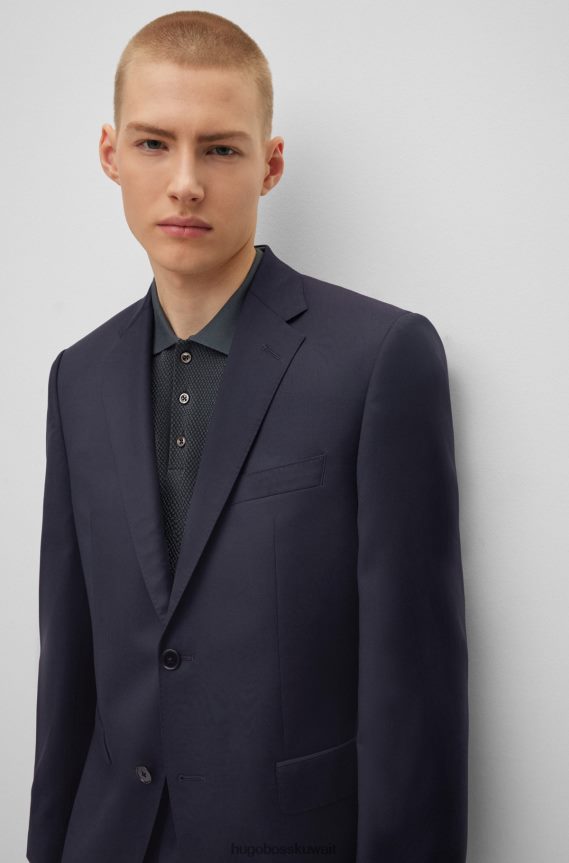 4TFNJN2443 أزرق غامق Hugo Boss سترة بقصة عادية من الصوف البكر باللون الأزرق الداكن