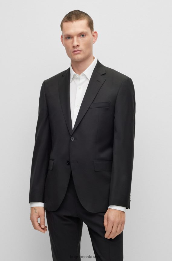 4TFNJN2444 أسود Hugo Boss سترة سوداء بقصة عادية من الصوف البكر سيرج هوغو
