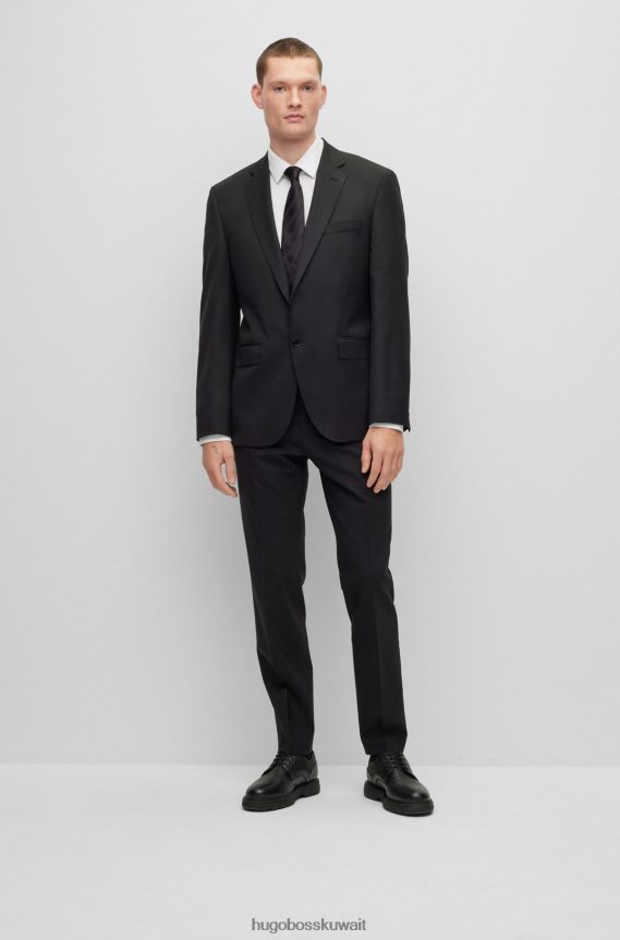 4TFNJN2444 أسود Hugo Boss سترة سوداء بقصة عادية من الصوف البكر سيرج هوغو