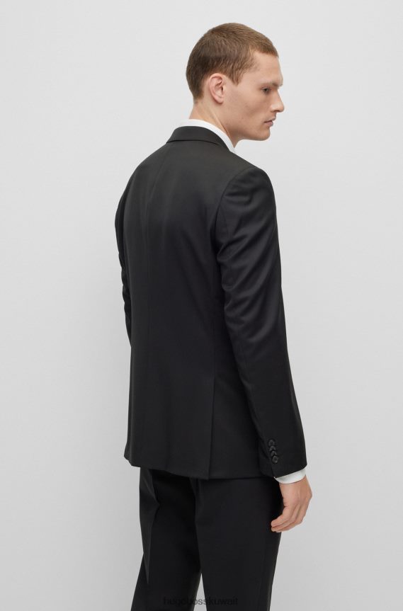 4TFNJN2444 أسود Hugo Boss سترة سوداء بقصة عادية من الصوف البكر سيرج هوغو