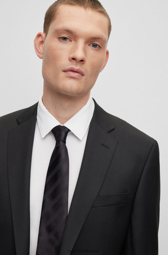 4TFNJN2444 أسود Hugo Boss سترة سوداء بقصة عادية من الصوف البكر سيرج هوغو