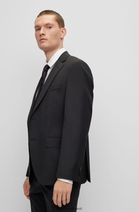 4TFNJN2444 أسود Hugo Boss سترة سوداء بقصة عادية من الصوف البكر سيرج هوغو