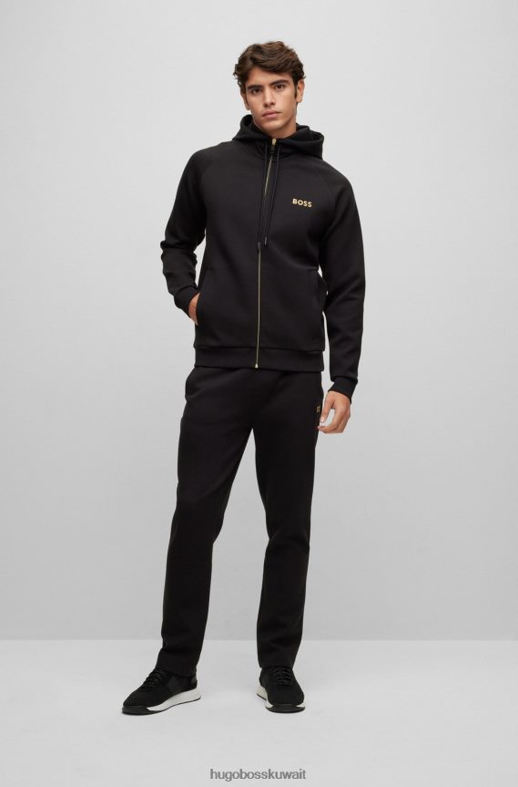 4TFNJN2445 أسود Hugo Boss هودي بسحاب من مزيج القطن مع شعار متباين باللون الأسود