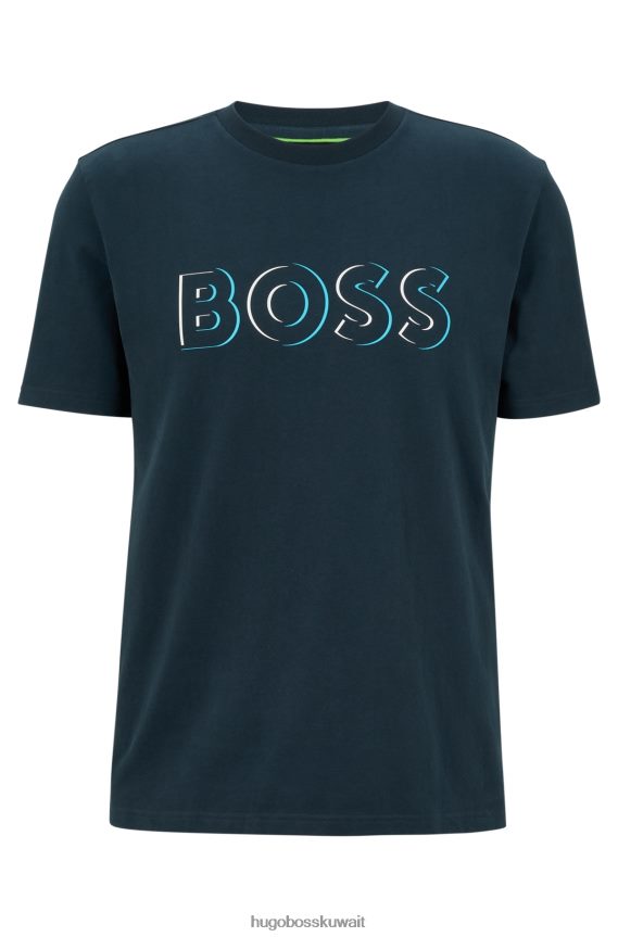 4TFNJN2448 أزرق غامق Hugo Boss تي شيرت هوغو من الجيرسي القطني المصقول باللون الأزرق الداكن مع طباعة شعار ديناميكية