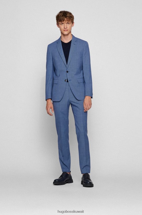 4TFNJN2450 أزرق فاتح Hugo Boss بدلة بقصّة ضيّقة مصنوعة من الصوف البكر المزخرف باللون الأزرق الفاتح من هوغو