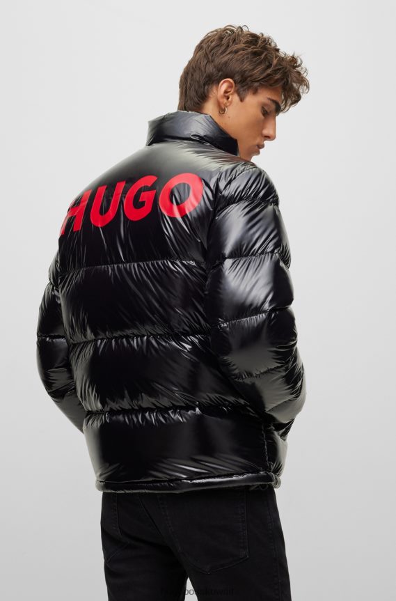 4TFNJN2451 أسود Hugo Boss سترة سوداء مقاومة للماء مع تفاصيل شعار Hugo