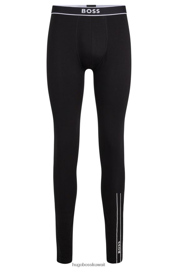 4TFNJN2453 أسود Hugo Boss بنطال طويل من القطن المطاطي من Hugo باللون الأسود مع تفاصيل الشعار والشريط