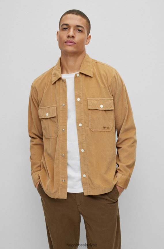 4TFNJN2454 اللون البيج Hugo Boss قميص هوغو باللون البيج مصنوع من القطن مع شعار مطرز