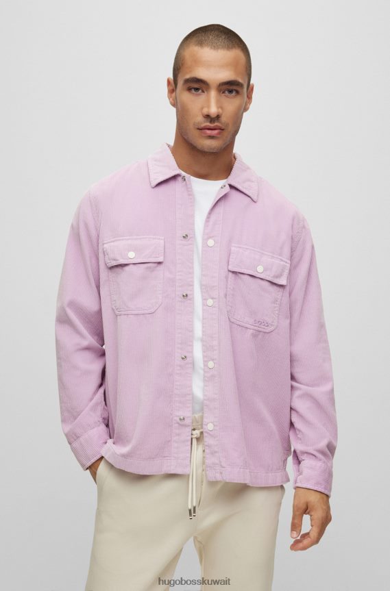 4TFNJN2455 ضوء ارجواني Hugo Boss قميص هوغو من القطن مع شعار مطرز باللون الأرجواني الفاتح