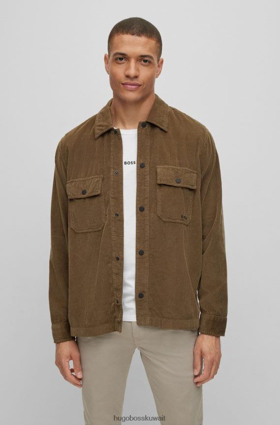 4TFNJN2456 أخضر غامق Hugo Boss قميص علوي من القطن مع شعار هوغو الأخضر الداكن المطرز