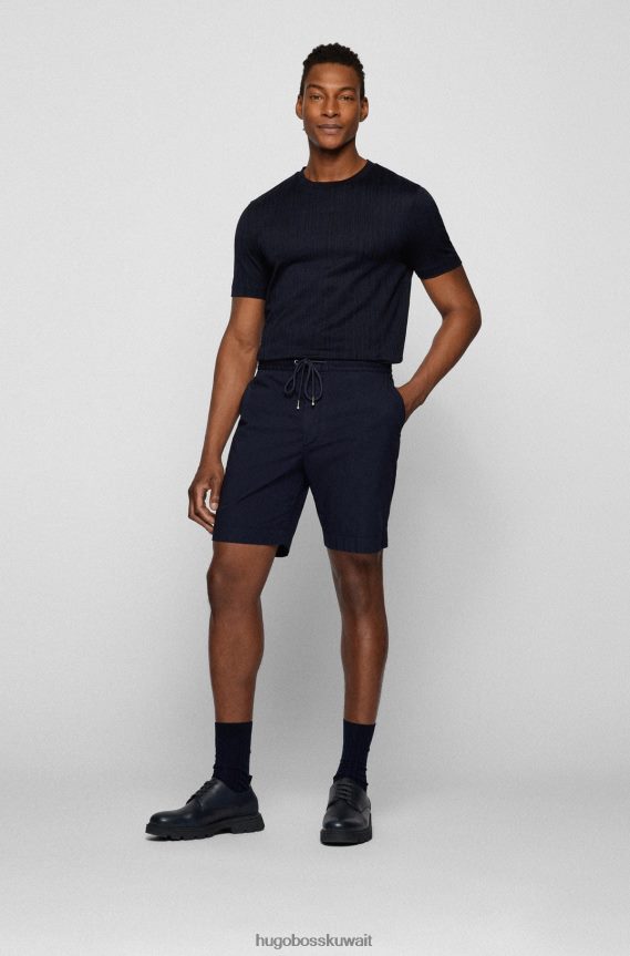 4TFNJN2461 أزرق غامق Hugo Boss شورت Hugo ذو قصة ضيقة من القطن المطاطي الملمس بالورق باللون الأزرق الداكن
