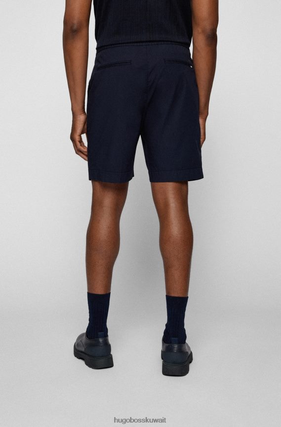4TFNJN2461 أزرق غامق Hugo Boss شورت Hugo ذو قصة ضيقة من القطن المطاطي الملمس بالورق باللون الأزرق الداكن