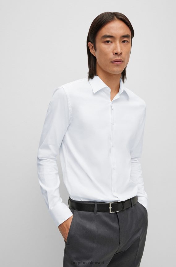 4TFNJN2464 أبيض Hugo Boss قميص أبيض بقصة ضيقة من القطن الإيطالي المطاطي هوغو